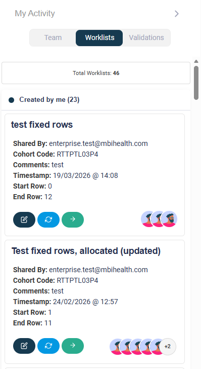 Activity Panel - Worklists tab