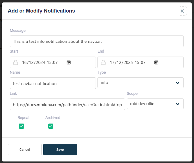 Notifications Modal