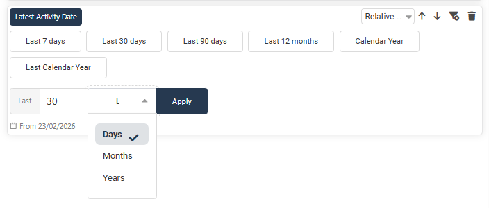 Relative Date Advanced Filter