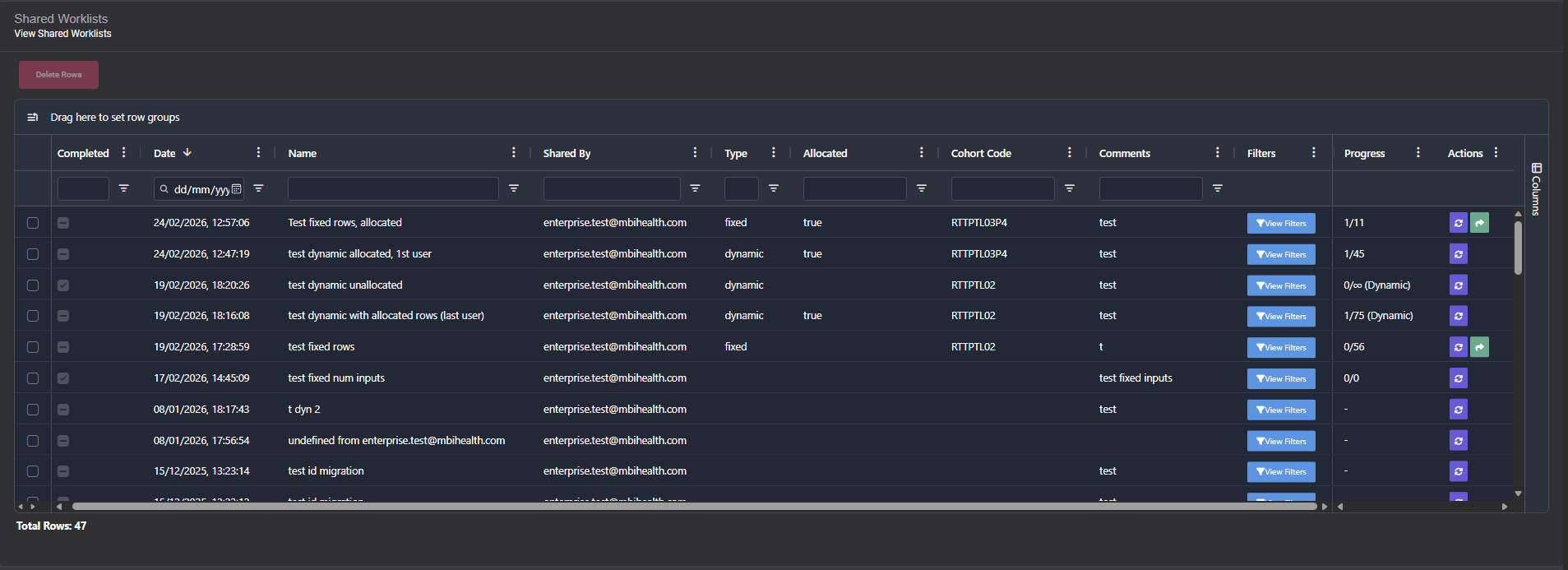 Shared Worklists Management Page