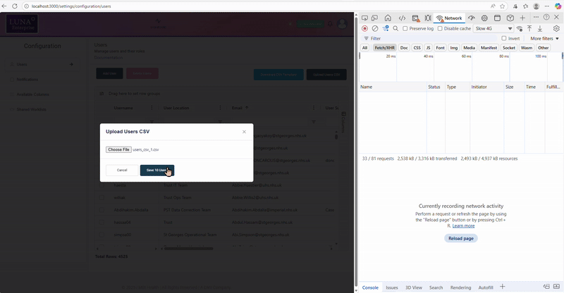 Users CSV Upload Progress