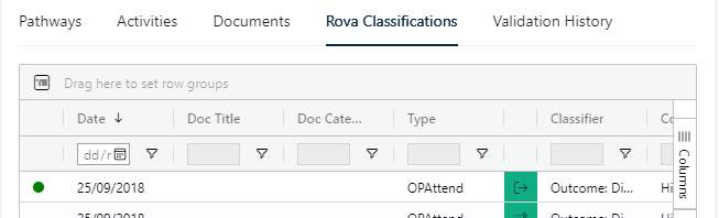 Latest validation displayed in Rova Classifications grid
