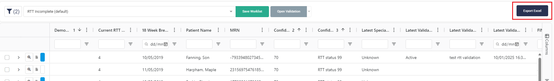 Export Excel Button