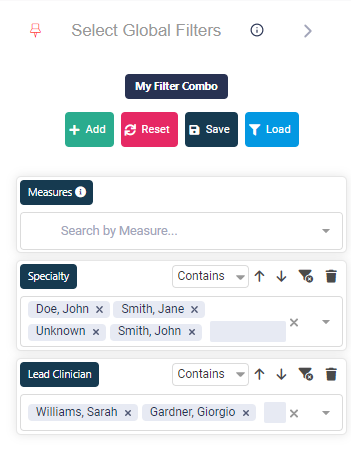 Filter panel with combo loaded