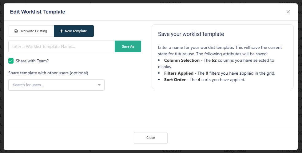 Save New Worklist Template